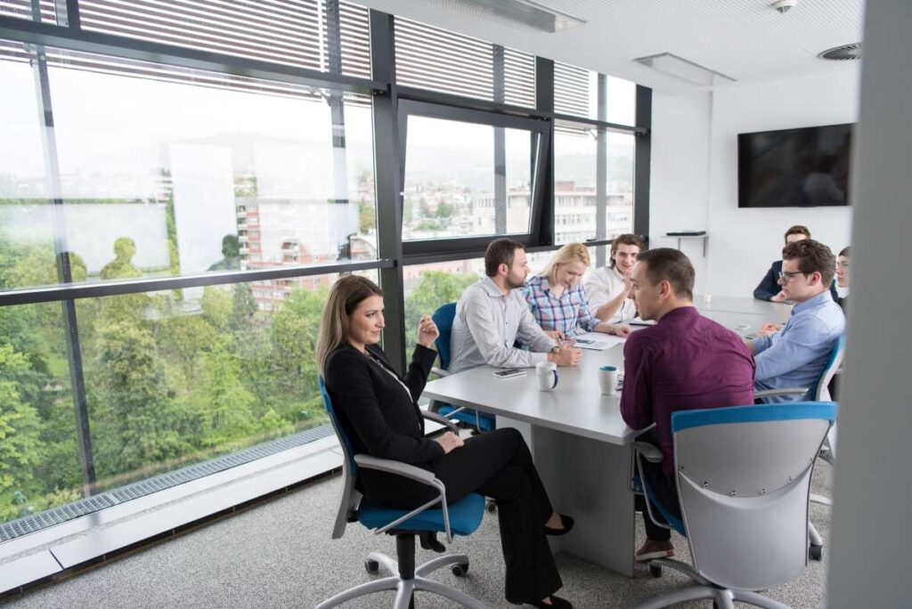 Group of young people meeting in startup office