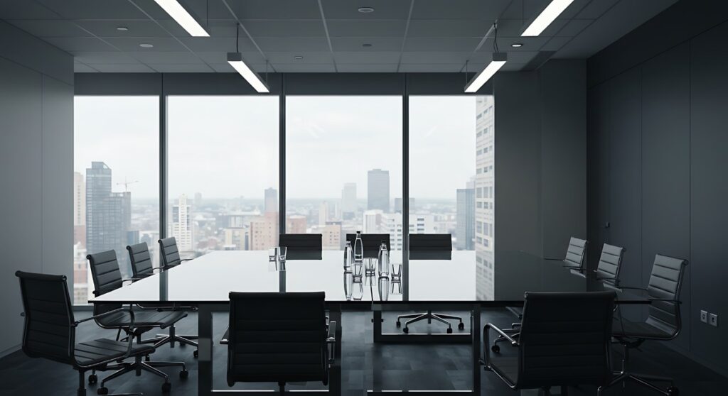 Modern Cityscape Office Conference Room with Panoramic