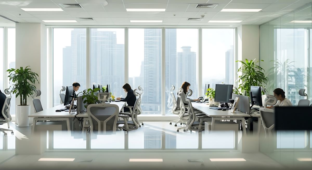 Bright spacious office ambience with photo realistic clean design