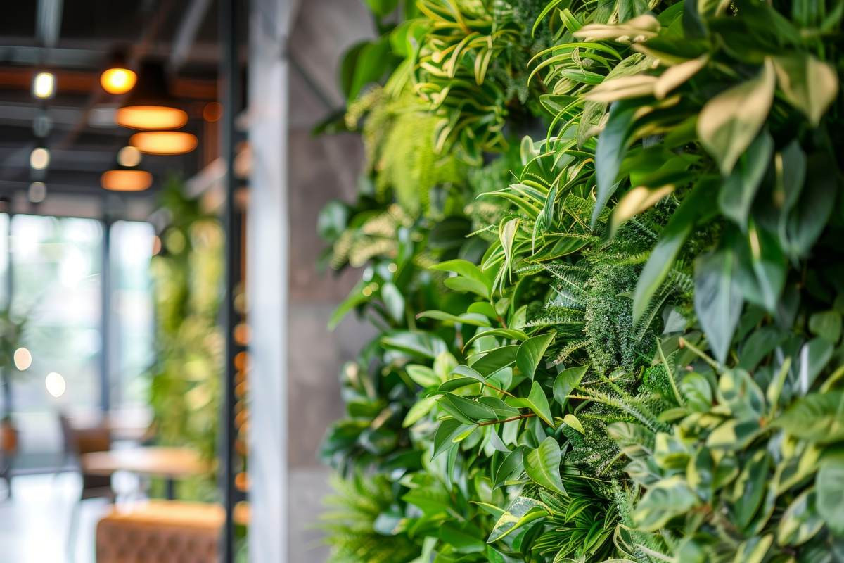 Lush Indoor Green Wall in a Modern Office Space