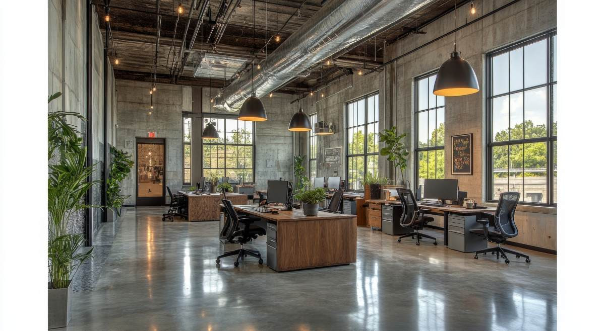 Modern open office space with vibrant decor and natural lighting during the day